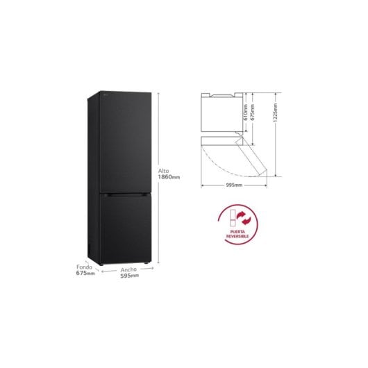 LG GBV3100CEP Combi 186cm 374L C Negro DoorCooling+ LINEARCooling NatureFRESH