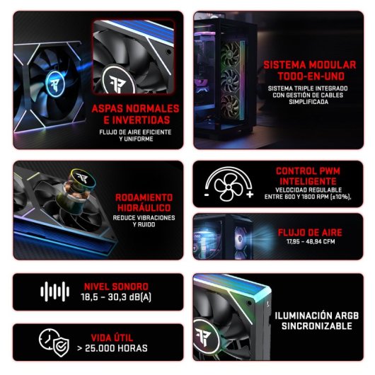 Ventilador suplementar Tempest TX Pack 3x 120mm 1800RPM ARGB PWM modular