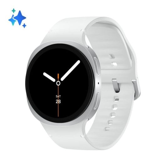Samsung Galaxy Watch8 Bluetooth GPS NFC 40mm Super AMOLED Prata Correa Branca M IP68 5ATM