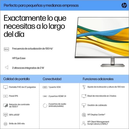 Moniteur HP 27" FHD 1920x1080 100Hz IPS Haut Parleurs Intégrés