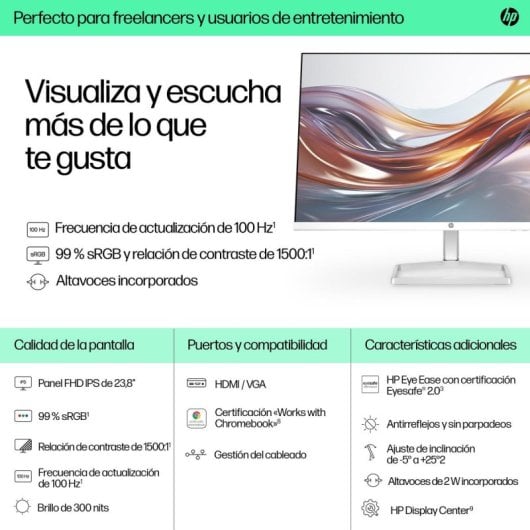 Monitor HP Series 5 23.8" FullHD 100Hz IPS con Altoparlanti Integrati Silver