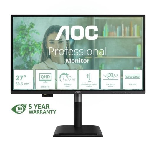 Moniteur AOC Q27P4U 27" QHD 120Hz USB Hub Anti-Lumière Bleue