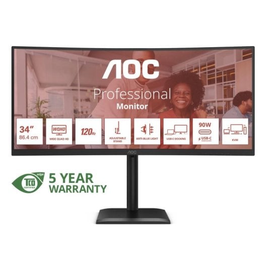AOC CU34E4CV 34" WQHD 120Hz VA Ultrawide HDR10 Smart KVM PD 90W
