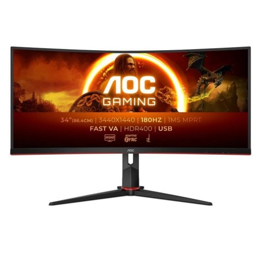AOC CU34G2XPD/BK 34" WQHD 180Hz Fast VA Curvo HDR400 FreeSync Premium USB-C