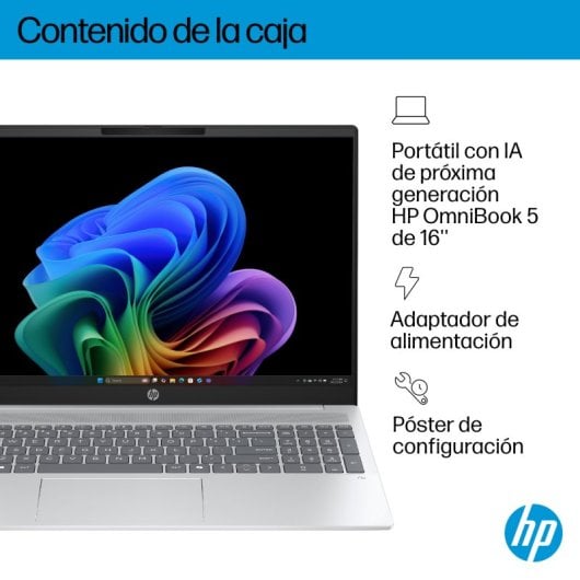 HP OmniBook 5 Portátil NGAI 16-bf0002ns 16" Snapdragon X 16GB 512GB SSD Copilot+ Windows 11 Plata