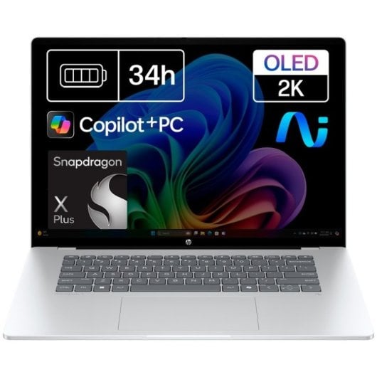 HP OmniBook 5 Portátil NGAI 16-bf0002ns 16" Snapdragon X 16GB 512GB SSD Copilot+ Windows 11 Plata