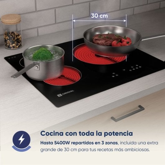 Origial NEOHOB CERAMIC 30 Placa vitrocerámica, 5400W, 3 zonas de cocción
