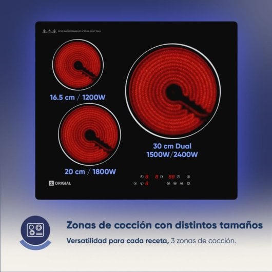 Origial NEOHOB CERAMIC 30 Placa vitrocerámica, 5400W, 3 zonas de cocción