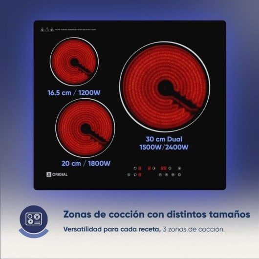 Placa vitrocerâmica Origial NEOHOB CERAMIC 30 5400W 3 zonas Touch Control