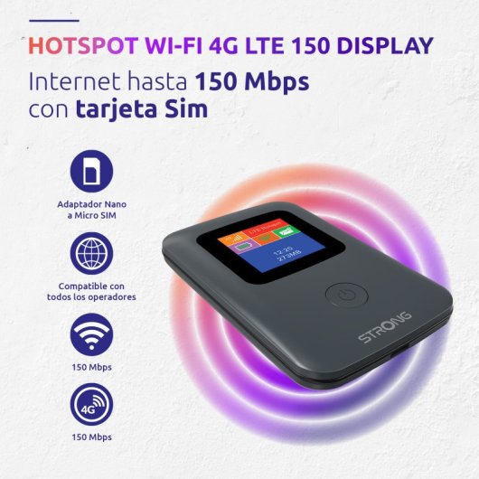 Strong 4GMIFI150CD Router Wi-Fi Portátil Hotspot LTE 4G 150Mbps com Ecrã Preto