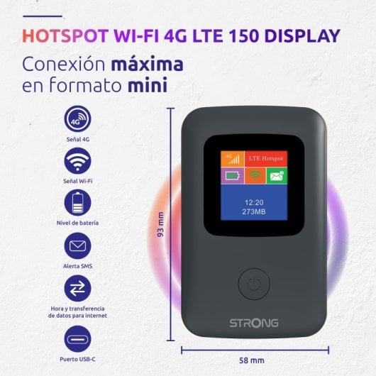 Strong 4GMIFI150CD Router Wi-Fi Portátil Hotspot LTE 4G 150Mbps com Ecrã Preto