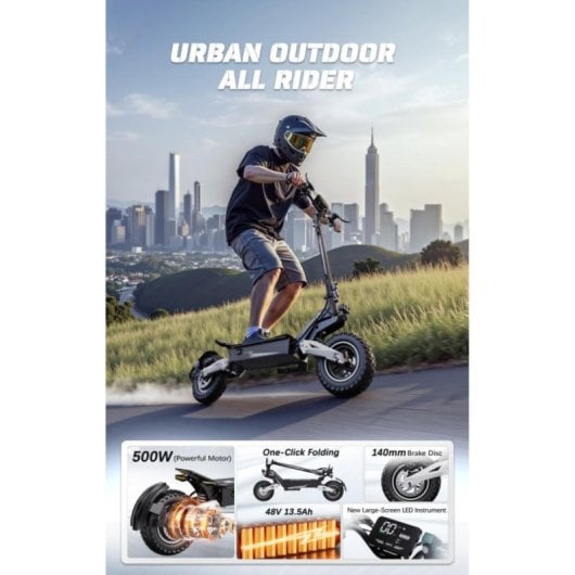 Patinete Eléctrico OOTD T10 Motor 500W/Autonomía 45km/Frenos Disco/Neumáticos 11” Plegable