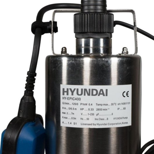Bomba Sumergible Hyundai HY-EPFT550 Cuerpo no Oxidable Interruptor Nivel Asa Transporte 6,5 m profundidad 400W