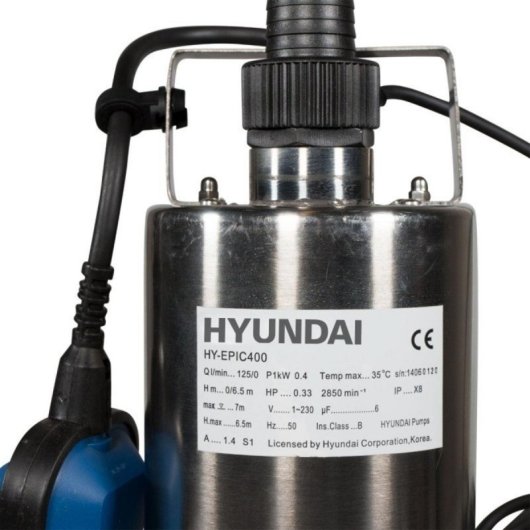 Bomba Sumergible Hyundai HY-EPFT550 Cuerpo no Oxidable Interruptor Nivel Asa Transporte 6,5 m profundidad 400W