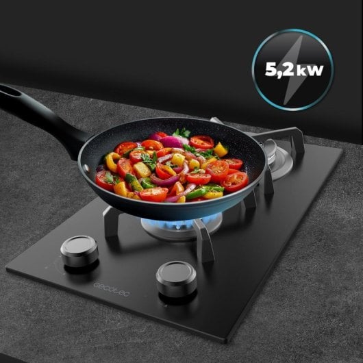 Placa de gas Bolero Squad G 2400S 2 fuegos 5,2kW Nano Glass hierro fundido WOK seguridad