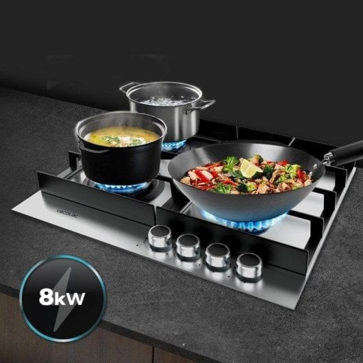 Placa de gas Bolero Squad G 4400F Inox 4 fuegos, 8kW, triple corona WOK, acero inoxidable