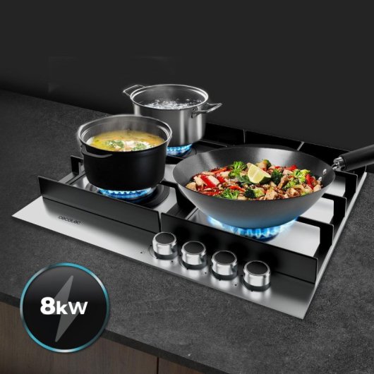 Placa de gas Bolero Squad G 4400F Inox 4 fuegos, 8kW, triple corona WOK, acero inoxidable