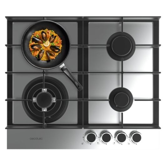 Placa de gas Bolero Squad G 4400F Inox 4 fuegos, 8kW, triple corona WOK, acero inoxidable