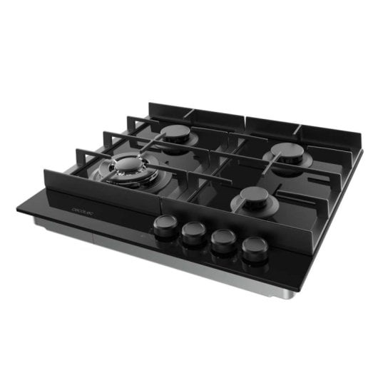 Placa de Gas 4 Fuegos Bolero Squad G 4400F Glass Black 8kW Parrillas Hierro Fundido WOK Triple Corona Encendido Electrón