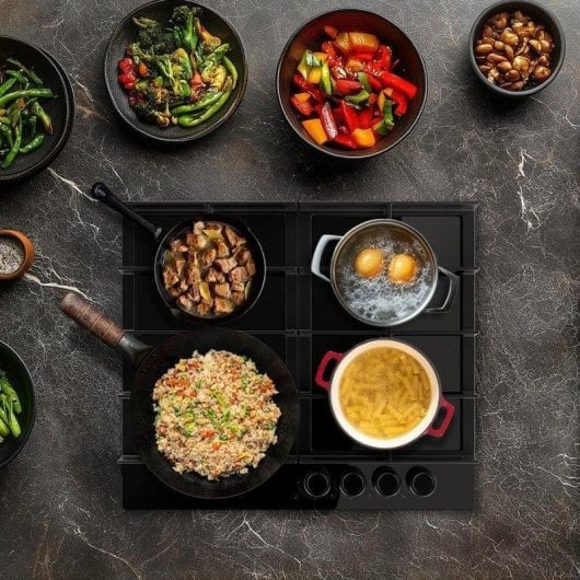 Placa de gas Cecotec Bolero Squad G 4400F Glass Black 4 fuegos WOK 8kW encendido electrónico seguridad