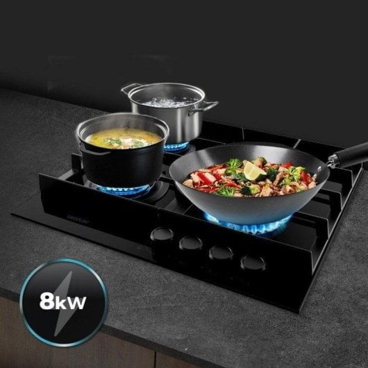 Placa de gas Cecotec Bolero Squad G 4400F Glass Black 4 fuegos WOK 8kW encendido electrónico seguridad