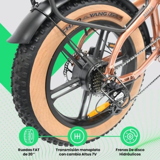 Bicicleta eléctrica YOUIN Dallas BK1650 Fat plegable 250W 60km aluminio suspensión 20"