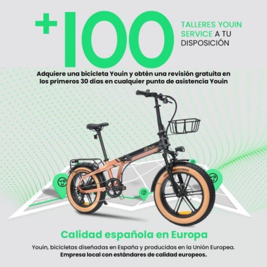 Bicicleta eléctrica YOUIN Dallas BK1650 Fat plegable 250W 60km aluminio suspensión 20"