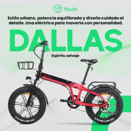 Bicicleta eléctrica YOUIN Dallas BK1650 FAT Plegable 250W 52Nm 20" Suspensión Frenos Hidráulicos