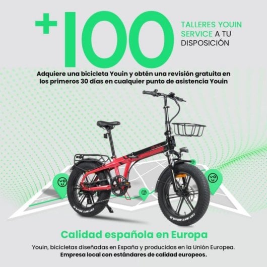 Bicicleta eléctrica YOUIN Dallas BK1650 FAT Plegable 250W 52Nm 20" Suspensión Frenos Hidráulicos