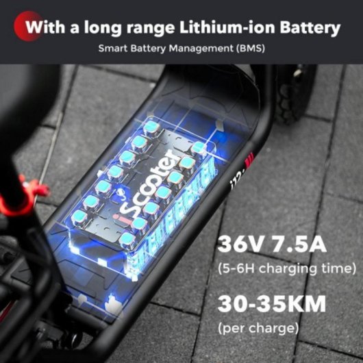 scooter elétrico iScooter i12 500W 36V, autonomia de 35km, suspensão dupla, pneus de 12", assento ajustável