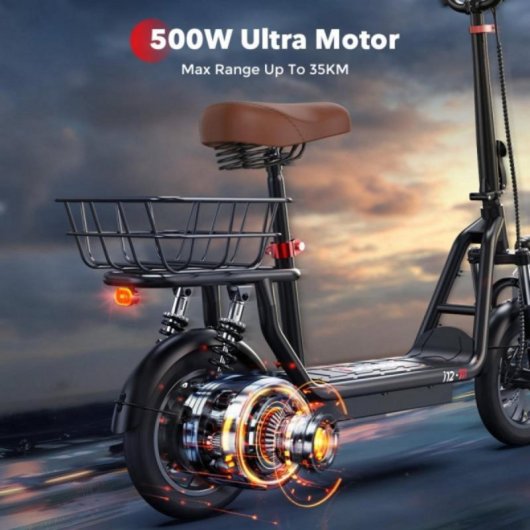 scooter elétrico iScooter i12 500W 36V, autonomia de 35km, suspensão dupla, pneus de 12", assento ajustável