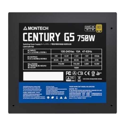 Montech Century G5 750 Fonte de Alimentação Modular 750W com PCIe 5.0 80 Plus Gold