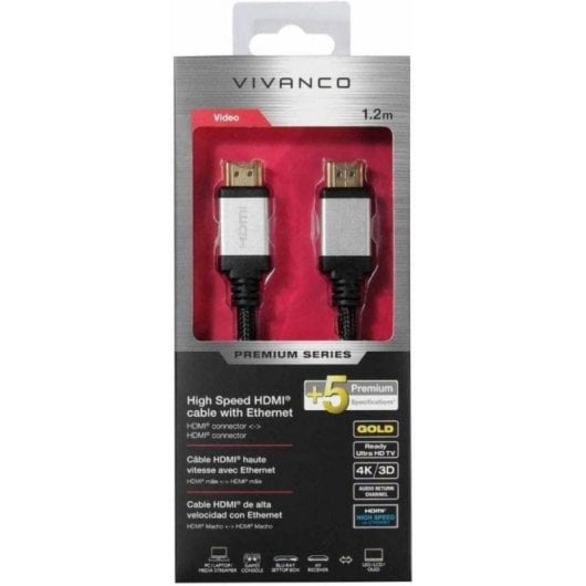 Câble HDMI Vivanco 42200 1,2 m, 3840 x 2160, HDMI Type A, Noir, Argent