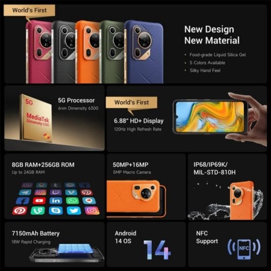 FOSSIBOT F112 Pro 5G Smartphone 6,88" 8GB 256GB 7150mAh NFC Dual-SIM Android 14 Schwarz