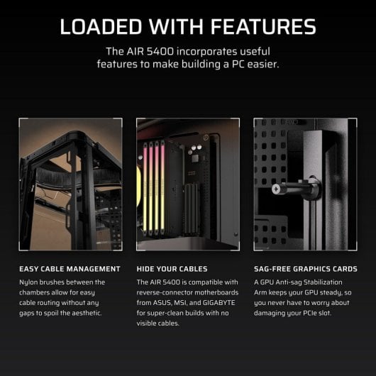 Boîtier Corsair AIR 5400 RS-R ARGB Verre Trempé Triple Chambre Noir