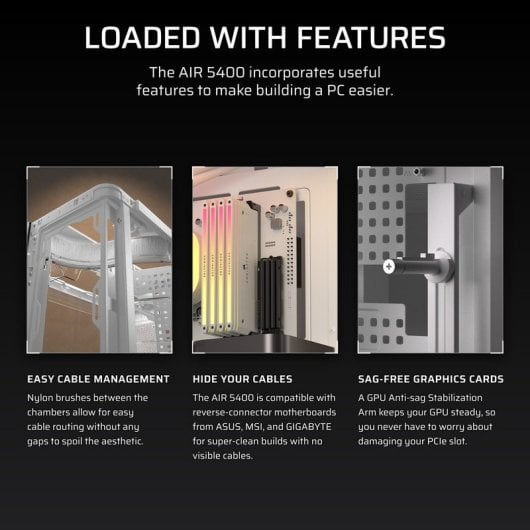 Boîtier Corsair AIR 5400 LX-R LINK Blanc Verre Trempé Triple Chambre RGB