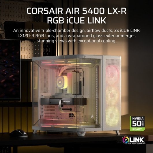 Boîtier Corsair AIR 5400 LX-R LINK Blanc Verre Trempé Triple Chambre RGB