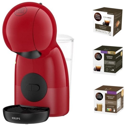 Krups Piccolo XS Cafetera Dolce Gusto Rojo + Cápsulas (3x16uds)
