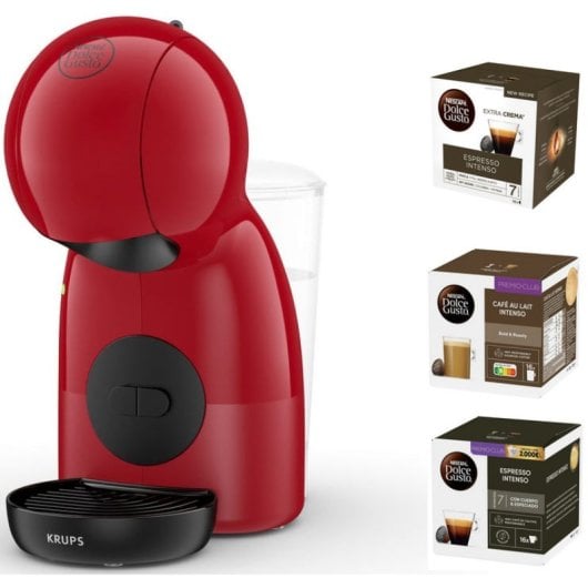 Krups Nescafé Dolce Gusto Piccolo XS Cafetera de Cápsulas Multibebida Roja + Cápsulas (3x16uds)