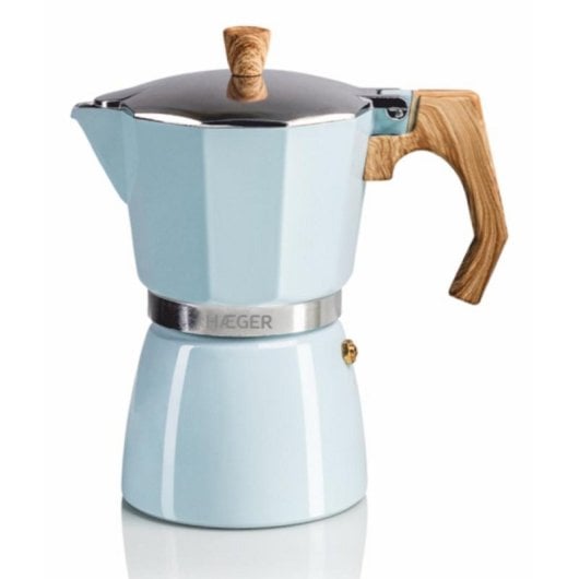 Cafetera italienisch Haeger MOKA Pot 6 Tassen Aluminium Blau Bakelit Silikon