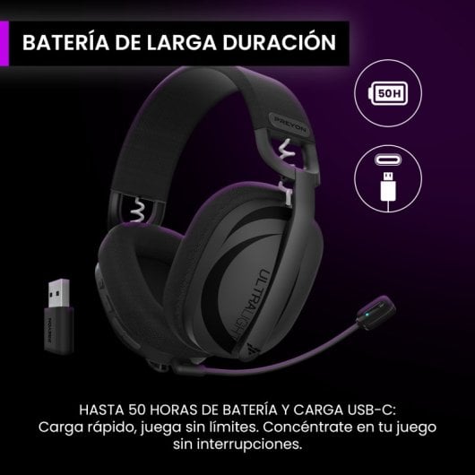 Auriculares Preyon inalámbricos Bluetooth 5.2 y Wireless 2.4 GHz con Cancelación de Ruido y micrófono desmontable