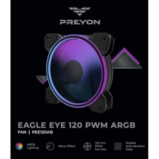 Refrigeración Aire PREYON 120mm Eagle Eye 120 PWM ARGB Efecto Espejo Iluminación ARGB Antivibración