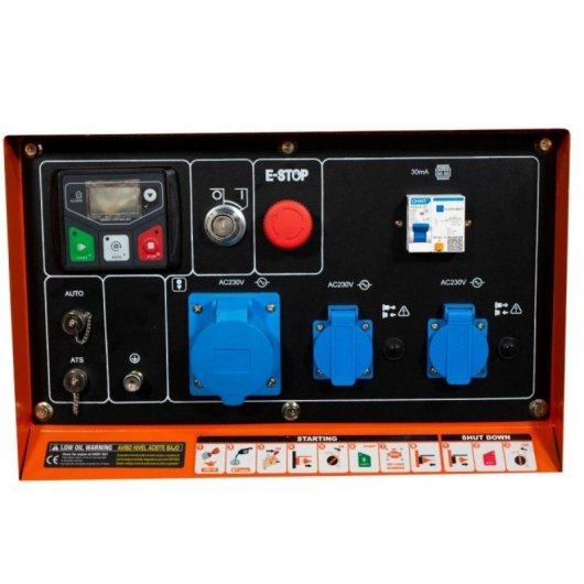 Generador diésel 6,3kW AVR 230V 12HP motor 4T Display LED6 ATS 12L 72dB 498cc