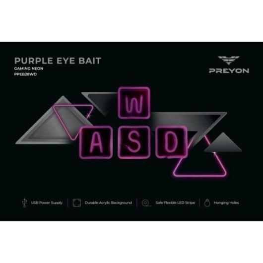 Iluminación de pared LED PREYON Purple Eye Bait WASD, púrpura, USB, 420x16x285mm, acrílico