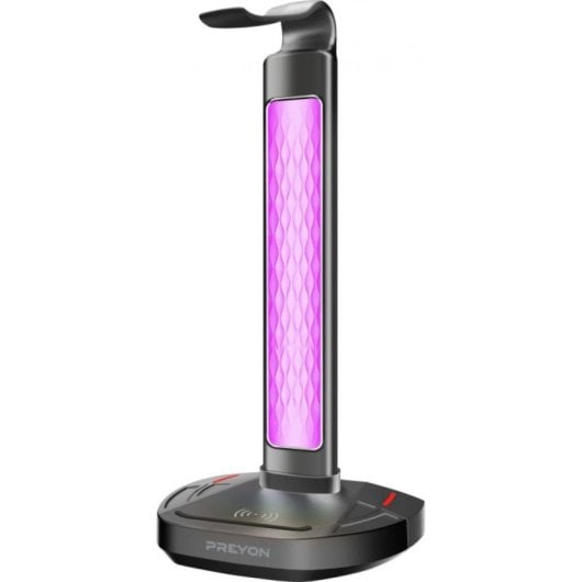 Soporte para auriculares gaming con RGB, cargador inalámbrico, hub USB (2x USB-A, 2x USB-C), aluminio