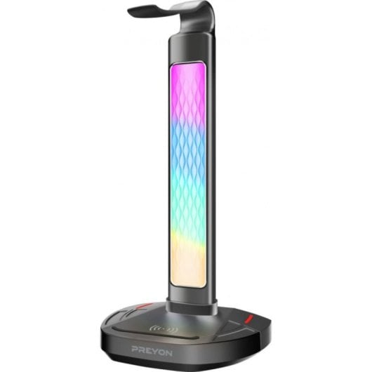 Soporte para auriculares gaming con RGB, cargador inalámbrico, hub USB (2x USB-A, 2x USB-C), aluminio