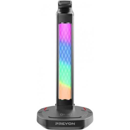 Soporte para auriculares gaming con RGB, cargador inalámbrico, hub USB (2x USB-A, 2x USB-C), aluminio