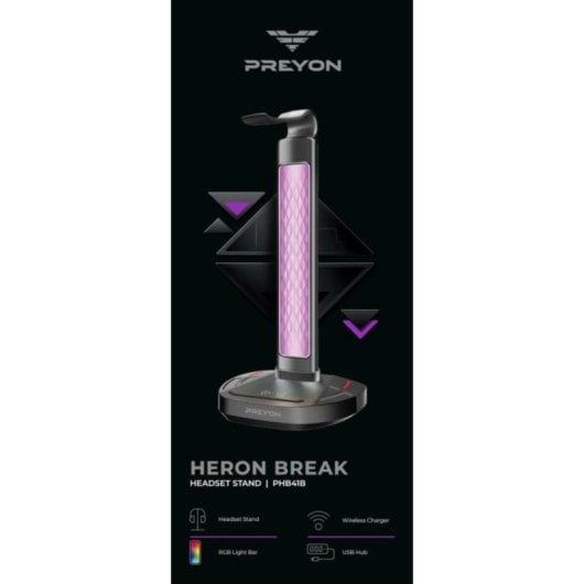 Soporte para auriculares gaming con RGB, cargador inalámbrico, hub USB (2x USB-A, 2x USB-C), aluminio