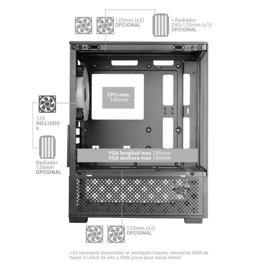 Mars Gaming MC-SE2 Caixa Micro-ATX com Vidro Temperado, Ventoinha FRGB 120mm e Câmara Dupla Preta