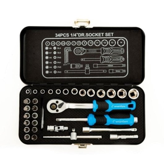 Juego de herramientas smartGyro SG27-465 34 piezas con maletín metálico universal negro azul